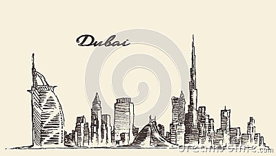 Dubai City skyline Hand drawn vector illustration Vector Illustration