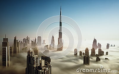 Dubai City view in fog Editorial Stock Photo