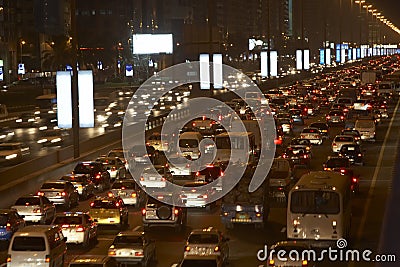 Dubai,Congestion At Night Stock Photo