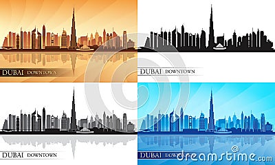 Dubai Downtown City skyline silhouettes Set Vector Illustration