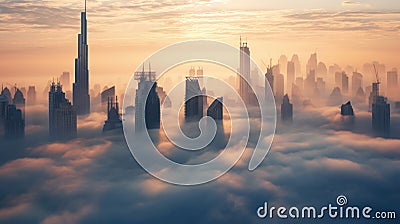 Dubai downtown is covered with dense fog in the winter Stock Photo