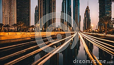 Dubai downtown on sunset Stock Photo