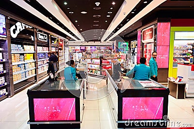 The Dubai duty-free shopping area interior Editorial Stock Photo