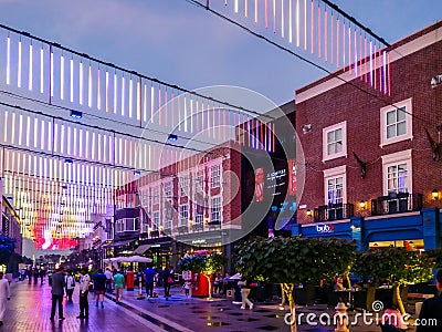 Dubai Epic neon light interior design of the Dubai city walk at night Editorial Stock Photo