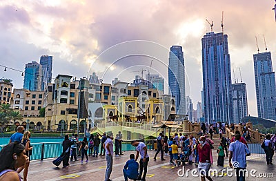 Dubai fountain promenade and Souk Al Bahar UAE Editorial Stock Photo