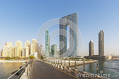 Dubai Jumeirah Beach JBR Marina skyline architecture buildings travel vacation in United Arab Emirates Stock Photo