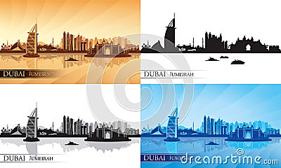 Dubai Jumeirah City skyline silhouettes Set Vector Illustration