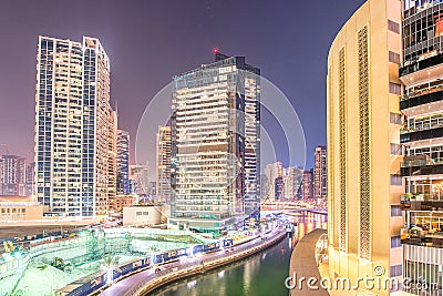 Dubai - MARCH 26, 2016: Marina district on March 26 in UAE, Dubai. Marina district is popular residential area in Dubai Editorial Stock Photo