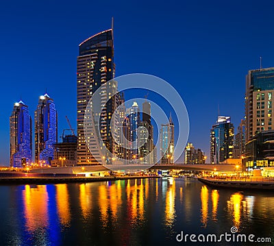 Dubai Marina, Dubai, UAE at Dusk Editorial Stock Photo