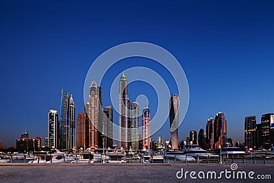 Dubai Marina with JBR, Jumeirah Beach Residences, UAE Stock Photo