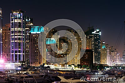 Dubai Marina with JBR, Jumeirah Beach Residences, UAE Stock Photo