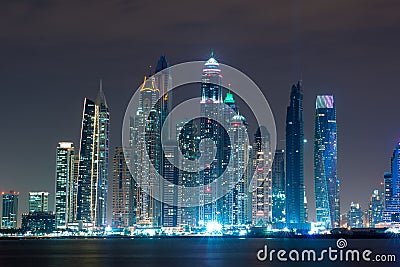 Dubai Marina at Night View From Palm Stock Photo