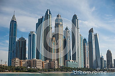 Dubai Marina towers photographed from the water Editorial Stock Photo