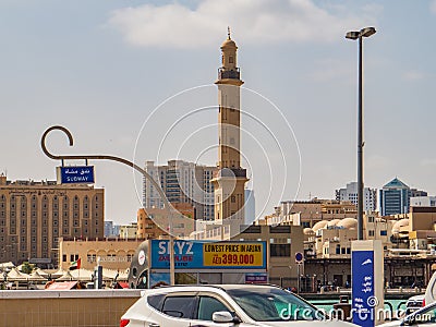 Dubai Museum in foreground with Juma Grand Mosque. Editorial Stock Photo