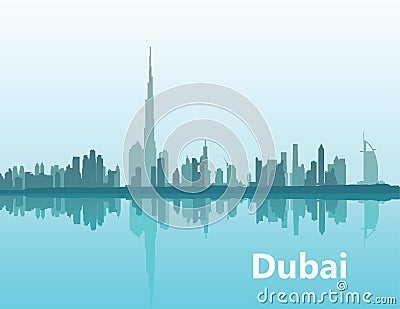 Dubai. Panoramic view of the cityline on the horizon illustration of the city of Dubai, UAE Vector Illustration