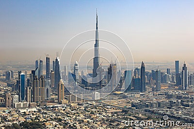 Dubai skyline Burj Khalifa Downtown aerial view photography Stock Photo