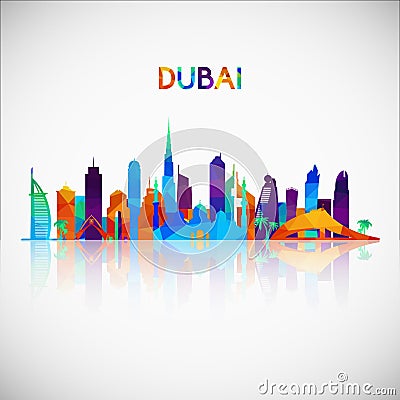 Dubai skyline silhouette in colorful geometric style. Vector Illustration