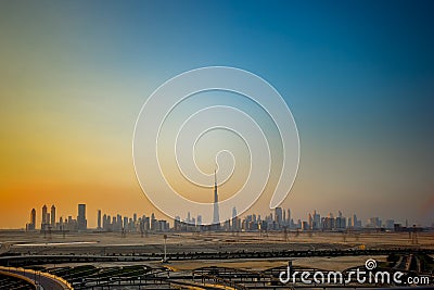 Dubai Skyline at sunset Stock Photo
