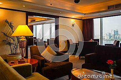 Dubai. Summer 2016. The bright interior of the hotel Hilton Sharjah. Editorial Stock Photo