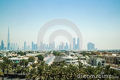 Dubai. Summer 2016. Dubai city with the line of the beach from the Four Seasons hotel Jumeirah Editorial Stock Photo