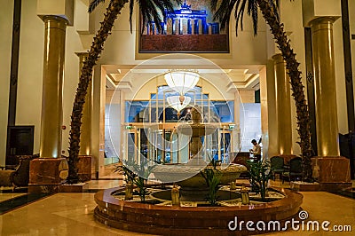 Dubai. In the summer of 2016. Modern and bright interior in the hotel Kempinski. Editorial Stock Photo