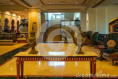 Dubai. In the summer of 2016. Modern and bright interior in the hotel Kempinski. Editorial Stock Photo