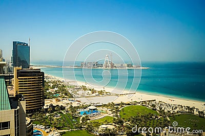 Dubai. In the summer of 2016. Oasis of the Habtoor Grand Beach Resort hotel on the Arabian Gulf. Editorial Stock Photo