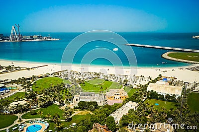 Dubai. In the summer of 2016. Oasis of the Habtoor Grand Beach Resort hotel on the Arabian Gulf. Editorial Stock Photo