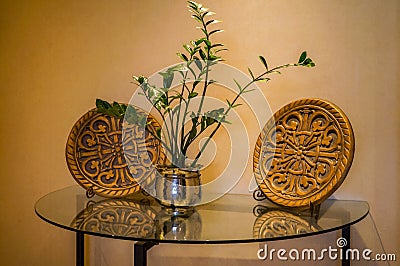 Dubai. Summer 2016. The trays are handmade in the interior of the hotel Hilton Sharjah Editorial Stock Photo