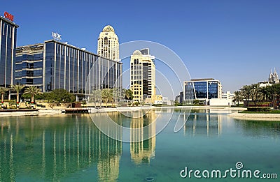 Dubai - UAE - August 23, 2020: MBC Middle East broadcasting center building, Samsung office. Worldwide famous media companies Editorial Stock Photo