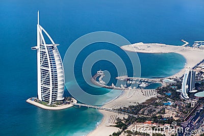 Dubai, UAE. Burj Al Arab from above Editorial Stock Photo