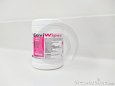 Dubai, UAE - CIRCA 2020: CaviWipes disinfecting towelettes are very useful amid Coronavirus pandemic. CaviWipes, presaturated with Editorial Stock Photo