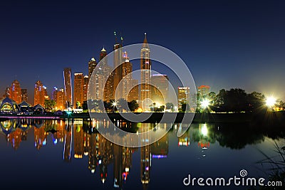 Dubai, UAE: A cityscape view of Dubai Marina at dusk Editorial Stock Photo