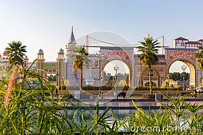 Colorful Turkish Village pavilion in Global Village amusement park in Dubai. Editorial Stock Photo