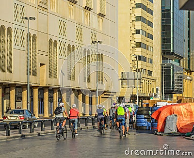 Tourists biking on street in Dubai, UAE Editorial Stock Photo