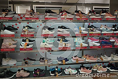 Dubai UAE December 2019 Kappa Brand Sport shoes at a shop. Footwear of various brands in the mall. Big collection of different Editorial Stock Photo