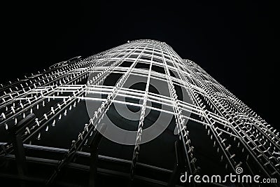 Dubai, UAE - February 14, 2022: Close up to the facade of Burj Khalifa Tower in the heart of Dubai. The iron steel structure and Editorial Stock Photo