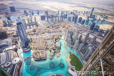 DUBAI, UAE - FEBRUARY 24 - View of downtown Dubai from Burj Khalifa, United Arab Emirates. Editorial Stock Photo