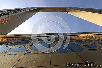 Dubai UAE 6 12 2022. Gold frame with glass floor in Dubai. Editorial Stock Photo