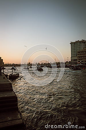 UBAI, UAE - JANUARY 31: Boat ferries cross the Creek Editorial Stock Photo