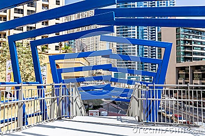 Marina Pedestrian Bridge footbridge, modern urban architecture with geometric structures Editorial Stock Photo