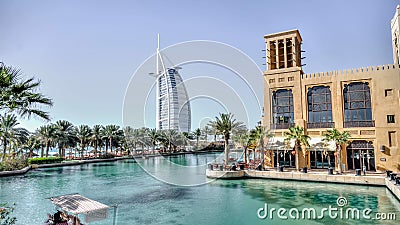 Dubai, UAE - May 31, 2013: The Burj El Arab hotel, as seen from Jumeirah Beach Hotel Editorial Stock Photo