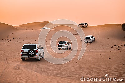 DUBAI, UAE Safari - driving on the desert, traditional entertainment for tourists Editorial Stock Photo