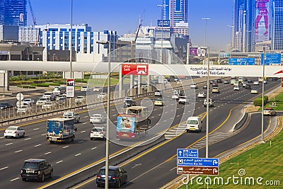 Highway with cars in traffic. Dubai city Editorial Stock Photo