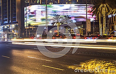 Dubai, UAE - 08.09.2022 - Shot of a street in downtown area at night. City Editorial Stock Photo