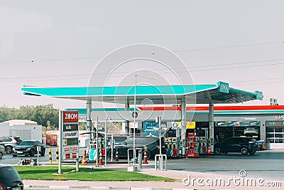 Dubai, UAE, United Arab Emirates - May 28, 2021: Car refuel at ENOC oil station in sunny summer day. ENOC, Emirates Editorial Stock Photo