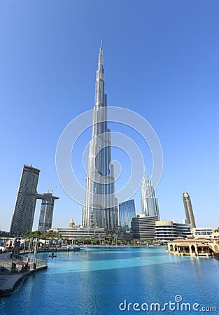 Dubai, United Arab Emirates 01/15/2019 - Amazing view of Burj Khalifa, World Tallest Tower. A view from Sheikh Zayed Road, Residen Editorial Stock Photo