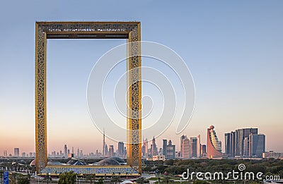 Dubai frame building at sunrise Editorial Stock Photo