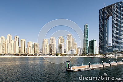 Dubai, United Arab Emirates, 02/07/2020. Jumeirah Beach Residence beachfront with new The Address Residences Jumeirah Resort Editorial Stock Photo