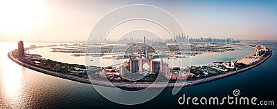 Dubai, United Arab Emirates - June 5, 2019: Atlantis hotel and the Palm island in Dubai aerial view Stock Photo